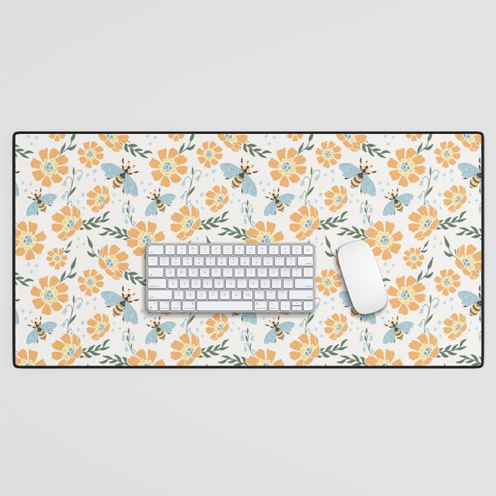 Honey Bees and Orange Flowers Desk Mat Gallery Image 1