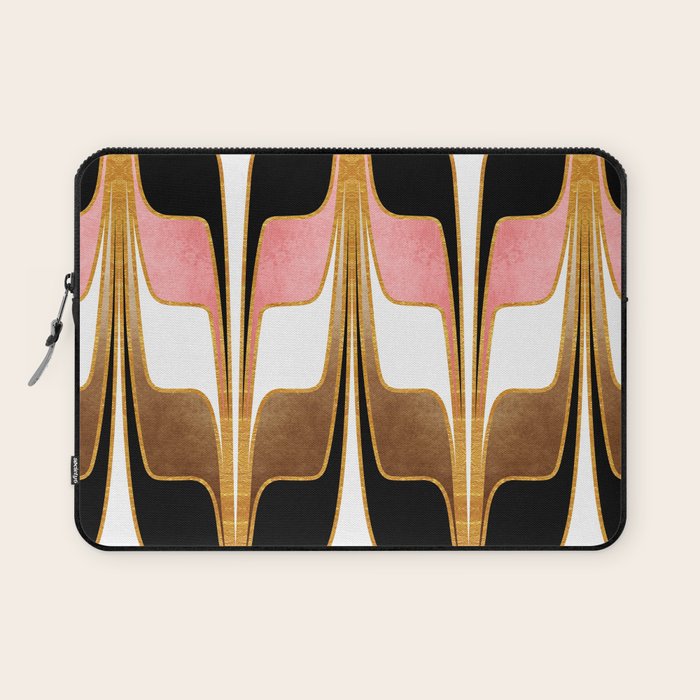 Mid Century Modern Liquid Watercolor Abstract / Faux Gold, Blush Pink, Brown, Black, White / V1 Laptop Sleeve Gallery Image 1