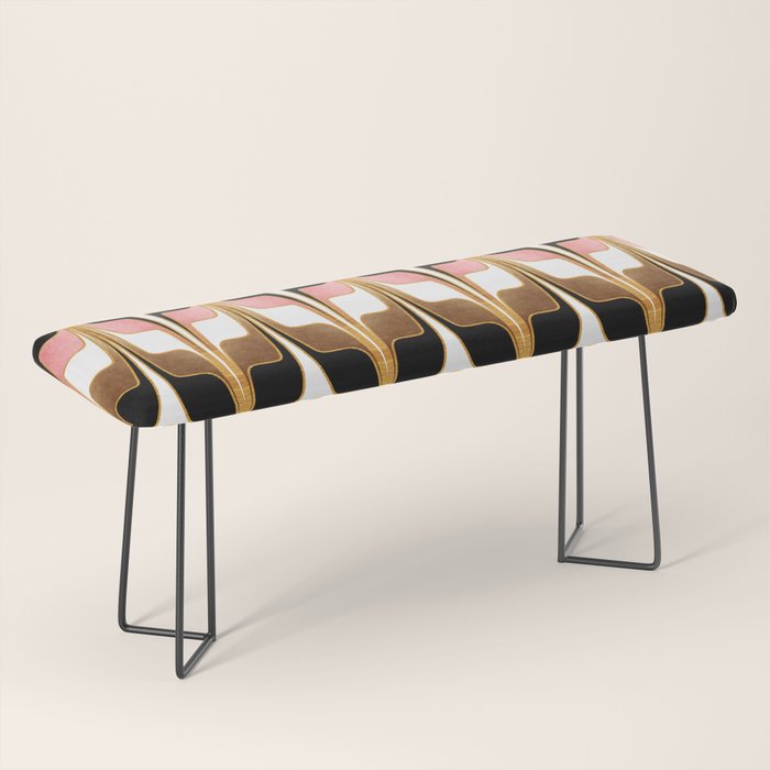 Mid Century Modern Liquid Watercolor Abstract / Faux Gold, Blush Pink, Brown, Black, White / V1 Bench Gallery Image 1
