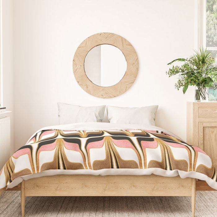 Mid Century Modern Liquid Watercolor Abstract / Faux Gold, Blush Pink, Brown, Black, White / V1 Duvet Cover Gallery Image 3