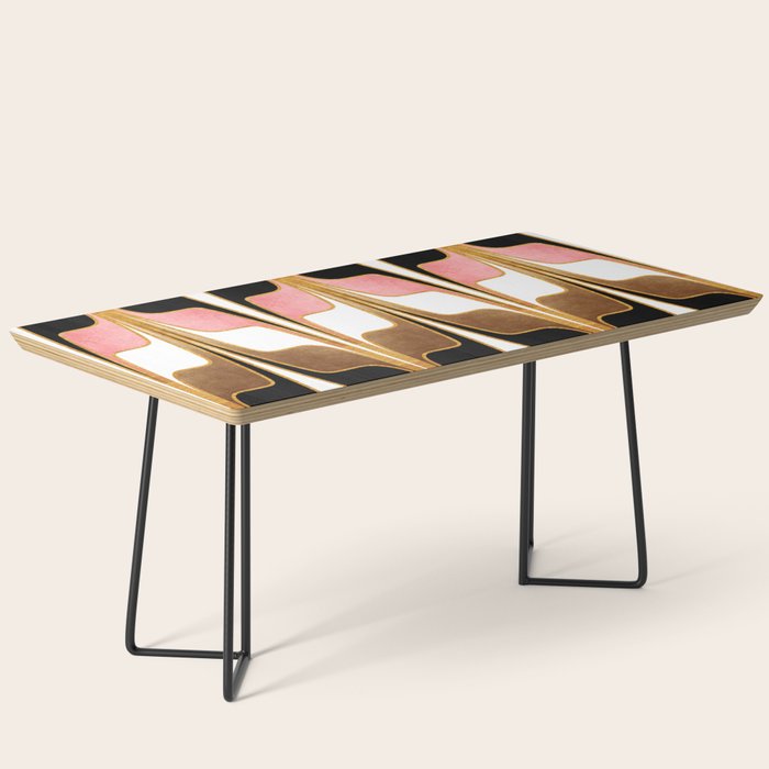 Mid Century Modern Liquid Watercolor Abstract / Faux Gold, Blush Pink, Brown, Black, White / V1 Coffee Table Gallery Image 1