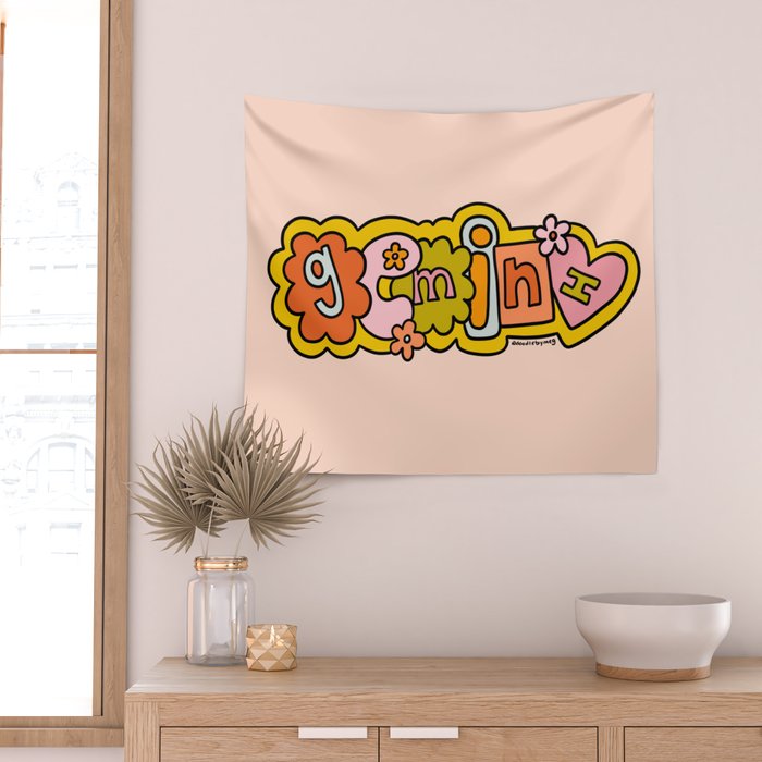 Gemini Doodle Letters Wall Tapestry Gallery Image 2