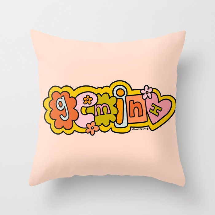 Gemini Doodle Letters Throw Pillow Gallery Image 6