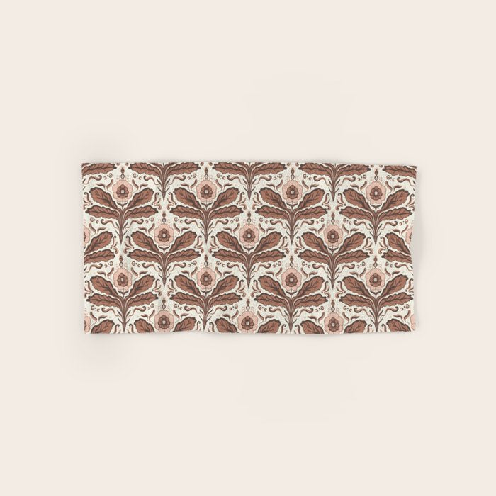 Mocha Mousse Art Deco Floral Vintage Symmetrical Botanical Pattern Bath Towel Gallery Image 1
