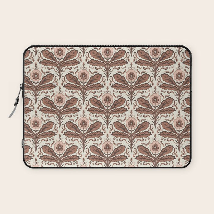 Mocha Mousse Art Deco Floral Vintage Symmetrical Botanical Pattern Laptop Sleeve Gallery Image 1