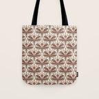 Mocha Mousse Art Deco Floral Vintage Symmetrical Botanical Pattern Tote Bag Gallery Image 1