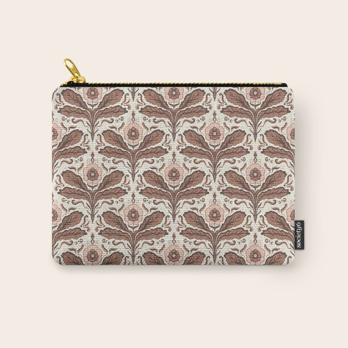 Mocha Mousse Art Deco Floral Vintage Symmetrical Botanical Pattern Carry All Pouch Gallery Image 1