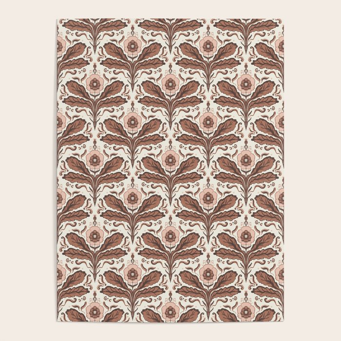 Mocha Mousse Art Deco Floral Vintage Symmetrical Botanical Pattern Poster Gallery Image 1