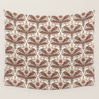 Mocha Mousse Art Deco Floral Vintage Symmetrical Botanical Pattern Wall Tapestry Gallery Image 4