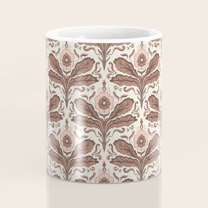 Mocha Mousse Art Deco Floral Vintage Symmetrical Botanical Pattern Coffee Mug Gallery Image 4