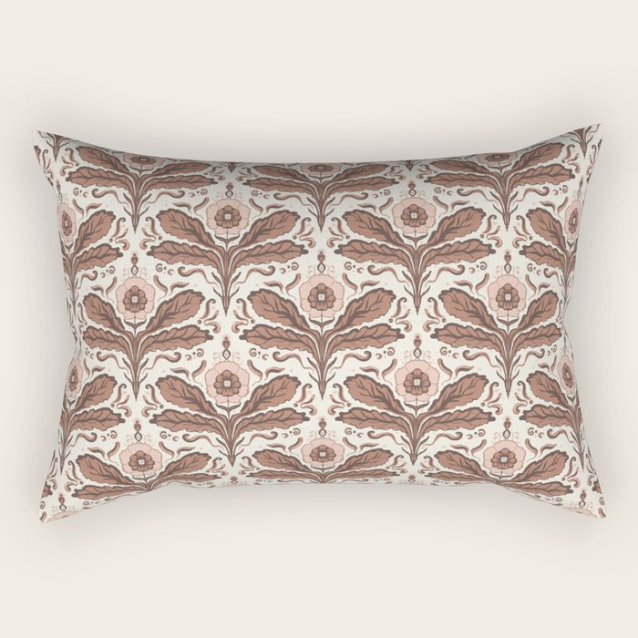 Mocha Mousse Art Deco Floral Vintage Symmetrical Botanical Pattern Rectangular Pillow Gallery Image 1