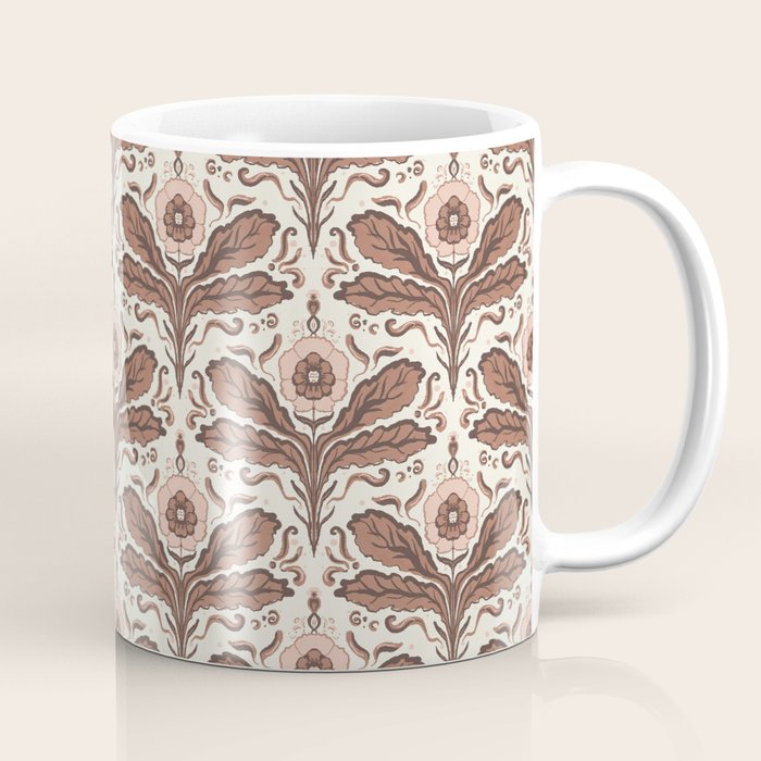 Mocha Mousse Art Deco Floral Vintage Symmetrical Botanical Pattern Coffee Mug Gallery Image 1