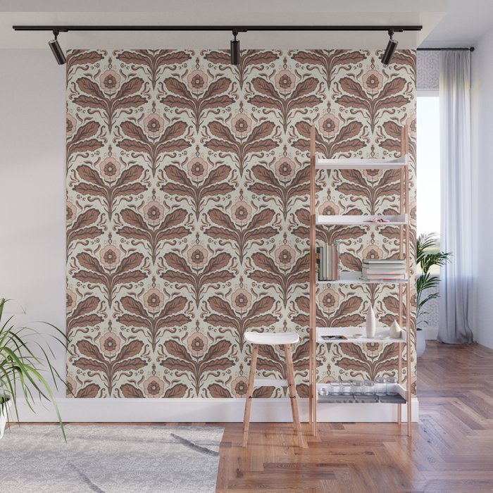 Mocha Mousse Art Deco Floral Vintage Symmetrical Botanical Pattern Wall Mural Gallery Image 1