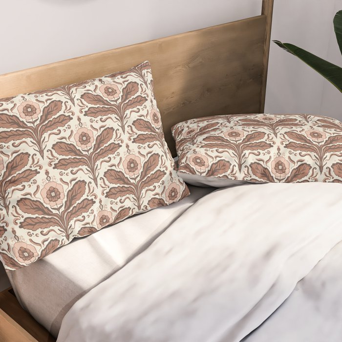 Mocha Mousse Art Deco Floral Vintage Symmetrical Botanical Pattern Pillow Sham Gallery Image 2