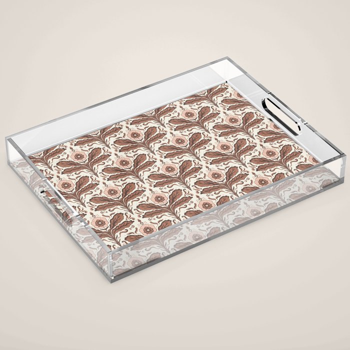 Mocha Mousse Art Deco Floral Vintage Symmetrical Botanical Pattern Acrylic Tray Gallery Image 1