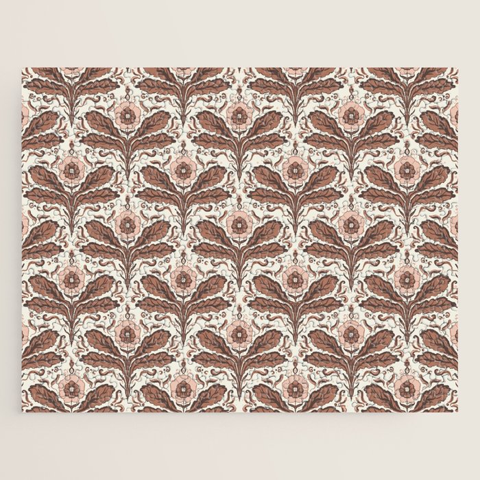 Mocha Mousse Art Deco Floral Vintage Symmetrical Botanical Pattern Jigsaw Puzzle Gallery Image 1