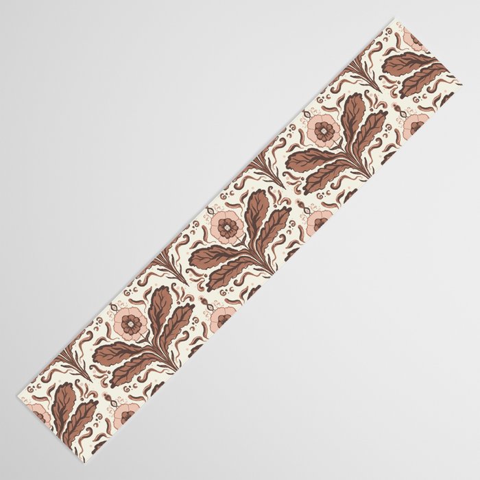 Mocha Mousse Art Deco Floral Vintage Symmetrical Botanical Pattern Table Runner Gallery Image 3