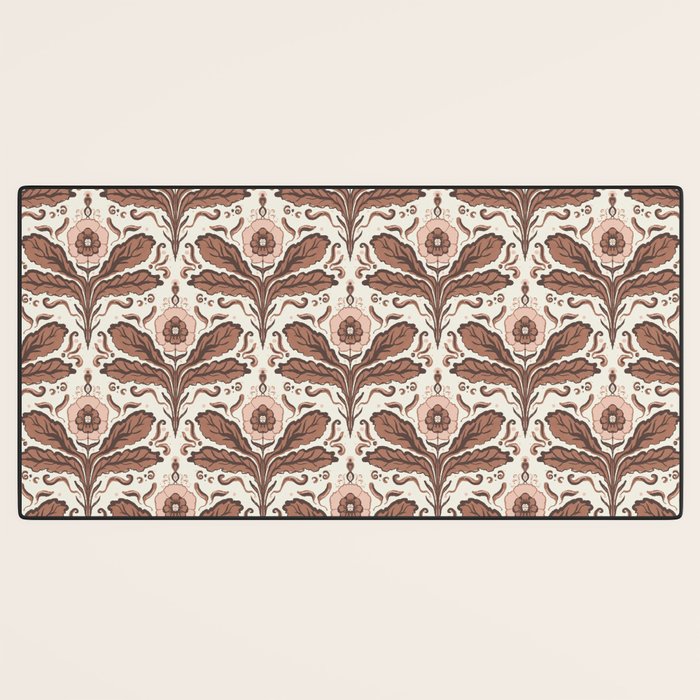 Mocha Mousse Art Deco Floral Vintage Symmetrical Botanical Pattern Desk Mat Gallery Image 3