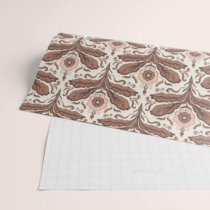 Mocha Mousse Art Deco Floral Vintage Symmetrical Botanical Pattern Wrapping Paper Gallery Image 2