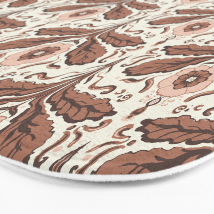 Mocha Mousse Art Deco Floral Vintage Symmetrical Botanical Pattern Bath Mat Gallery Image 3