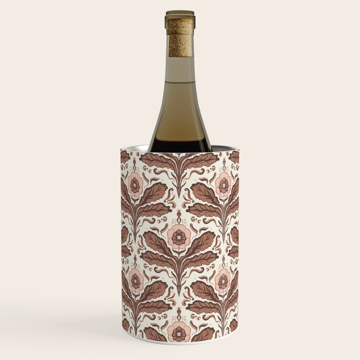 Mocha Mousse Art Deco Floral Vintage Symmetrical Botanical Pattern Wine Chiller Gallery Image 1