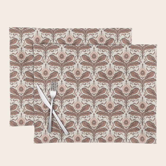 Mocha Mousse Art Deco Floral Vintage Symmetrical Botanical Pattern Placemat Gallery Image 1