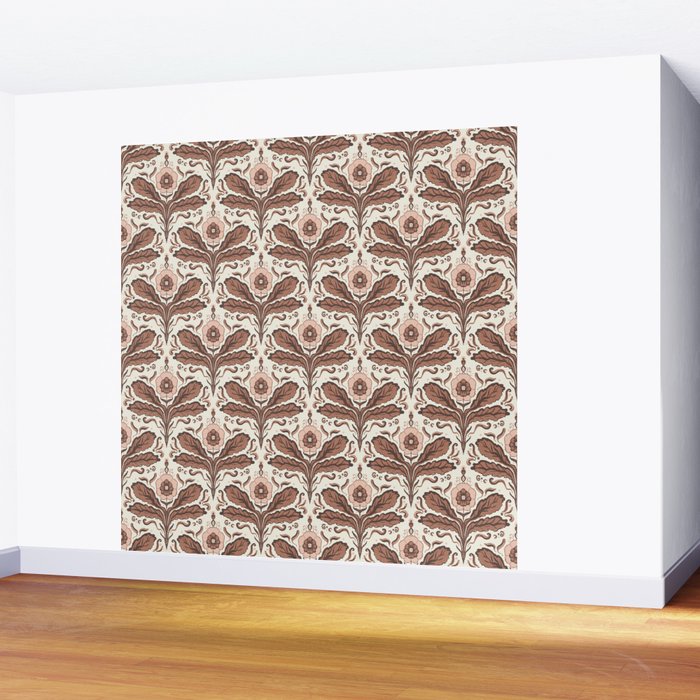 Mocha Mousse Art Deco Floral Vintage Symmetrical Botanical Pattern Wall Mural Gallery Image 2