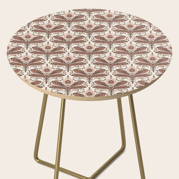 Mocha Mousse Art Deco Floral Vintage Symmetrical Botanical Pattern Side Table Gallery Image 2