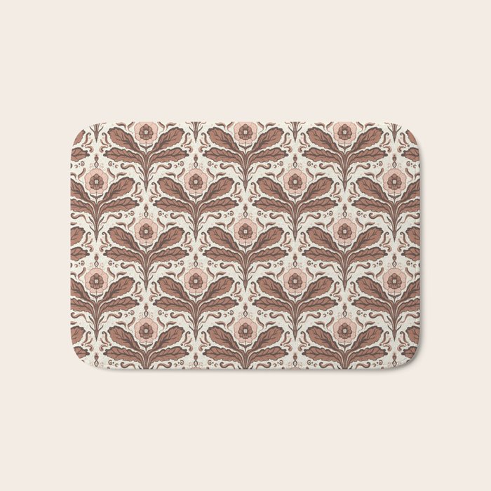 Mocha Mousse Art Deco Floral Vintage Symmetrical Botanical Pattern Bath Mat Gallery Image 1