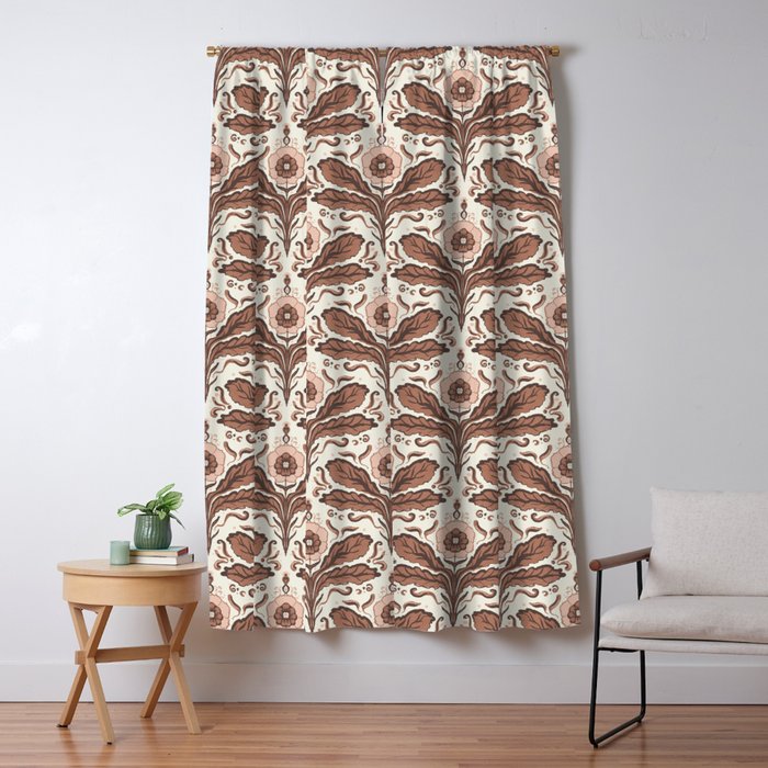 Mocha Mousse Art Deco Floral Vintage Symmetrical Botanical Pattern Window Curtain Gallery Image 5