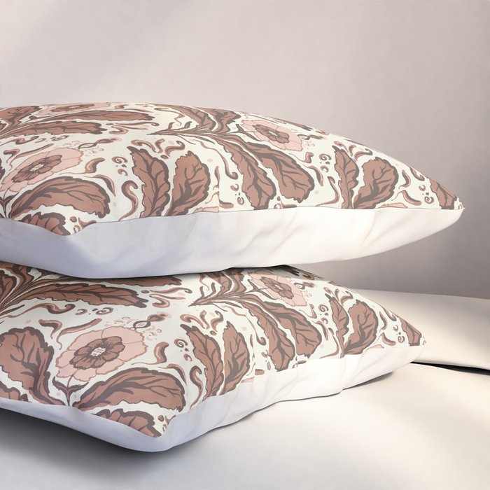 Mocha Mousse Art Deco Floral Vintage Symmetrical Botanical Pattern Pillow Sham Gallery Image 3