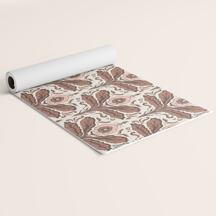 Mocha Mousse Art Deco Floral Vintage Symmetrical Botanical Pattern Yoga Mat Gallery Image 2