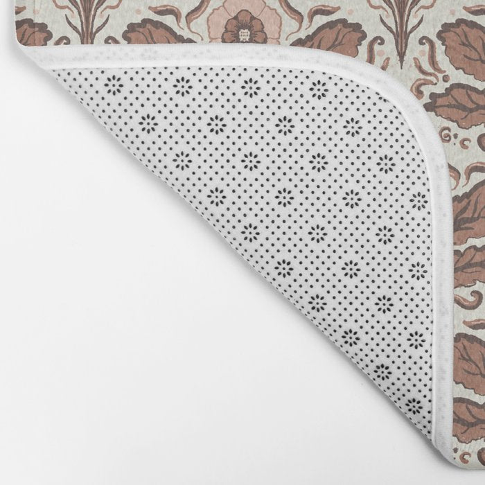 Mocha Mousse Art Deco Floral Vintage Symmetrical Botanical Pattern Bath Mat Gallery Image 2