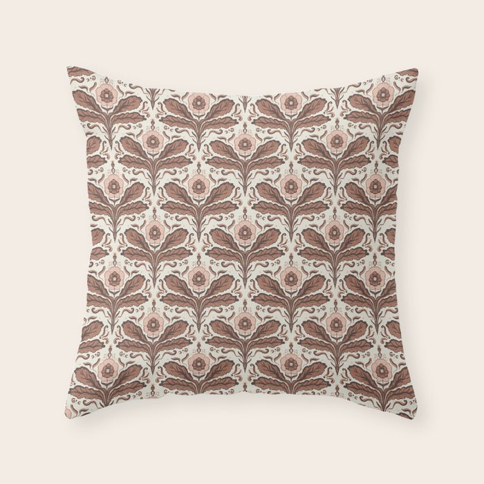 Mocha Mousse Art Deco Floral Vintage Symmetrical Botanical Pattern Throw Pillow Gallery Image 6