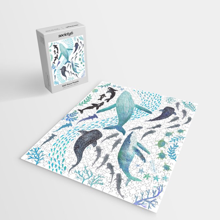 Sharks, Humpback Whales, Orcas & Turtles Ocean Play Print Jigsaw Puzzle Gallery Image 2