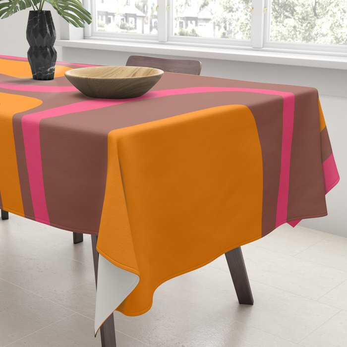 Mid-Century Modern Abstract Palm Springs Eclectic Pattern in Pink Brown Orange Tablecloth Gallery Image 3