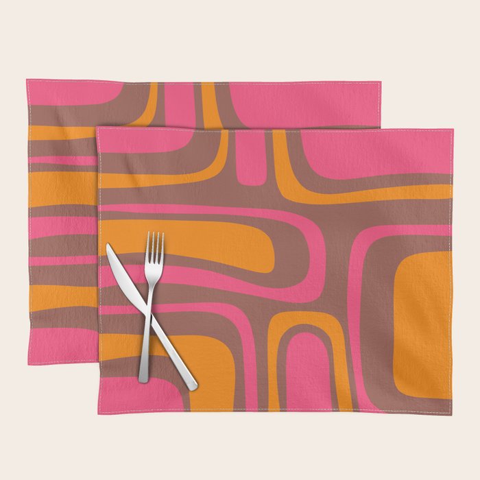 Mid-Century Modern Abstract Palm Springs Eclectic Pattern in Pink Brown Orange Placemat Gallery Image 1