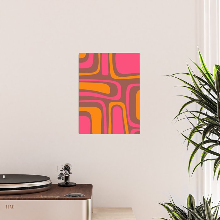 Mid-Century Modern Abstract Palm Springs Eclectic Pattern in Pink Brown Orange Poster Gallery Image 2