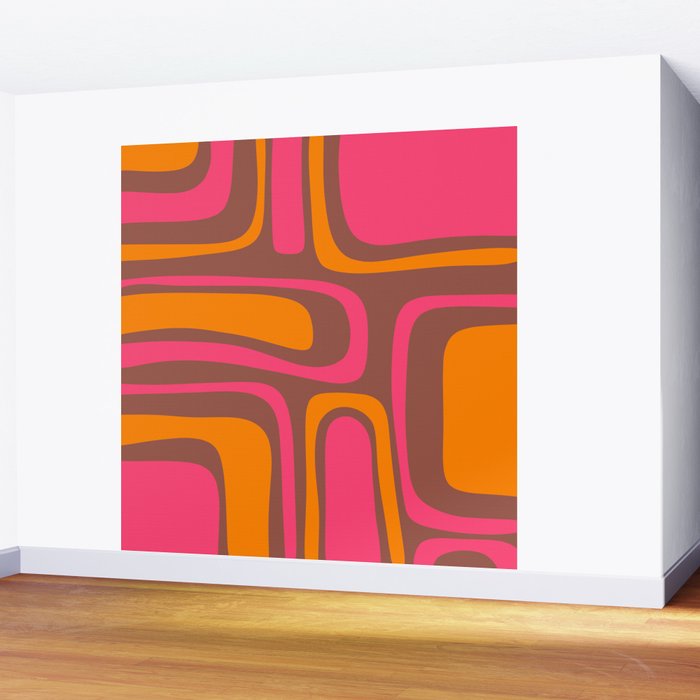 Mid-Century Modern Abstract Palm Springs Eclectic Pattern in Pink Brown Orange Wall Mural Gallery Image 2