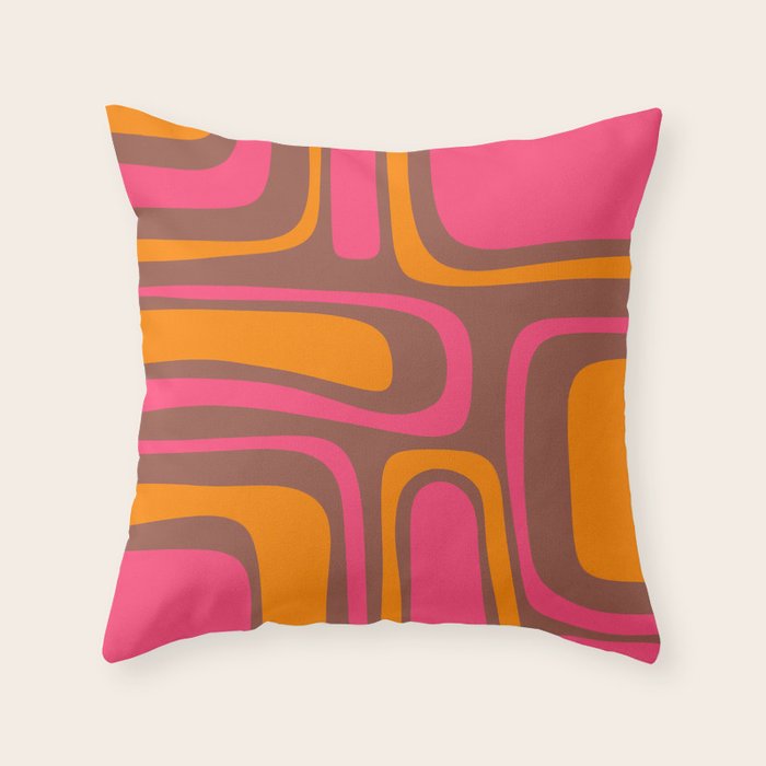 Mid-Century Modern Abstract Palm Springs Eclectic Pattern in Pink Brown Orange Throw Pillow Gallery Image 6