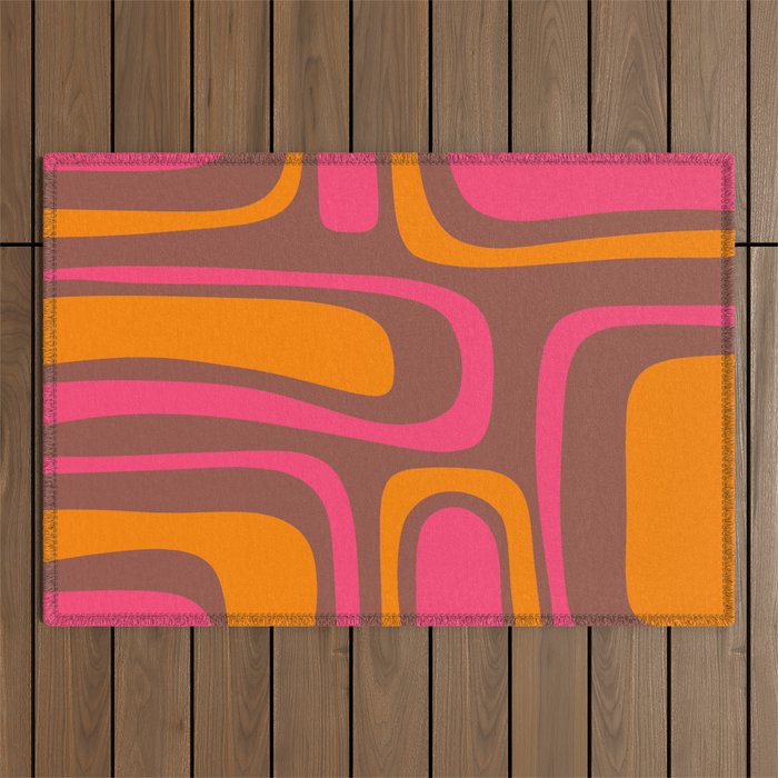 Mid-Century Modern Abstract Palm Springs Eclectic Pattern in Pink Brown Orange Outdoor Rug Gallery Image 1