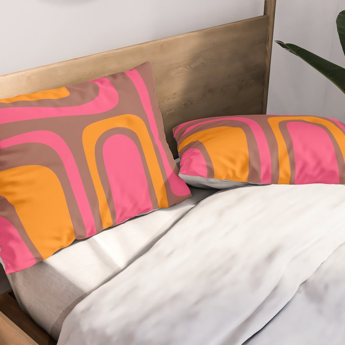 Mid-Century Modern Abstract Palm Springs Eclectic Pattern in Pink Brown Orange Pillow Sham Gallery Image 2
