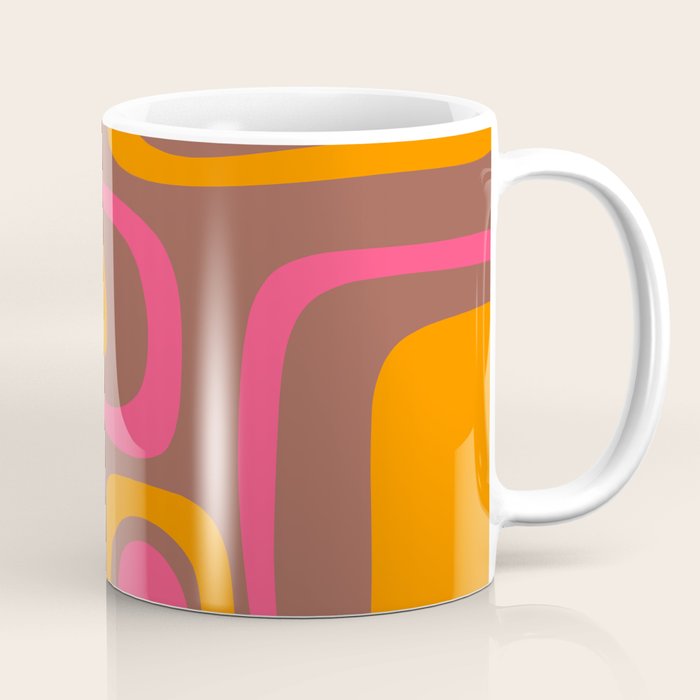 Mid-Century Modern Abstract Palm Springs Eclectic Pattern in Pink Brown Orange Coffee Mug Gallery Image 1