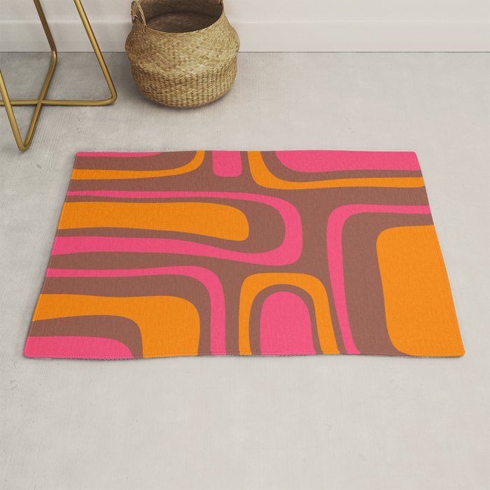 Mid-Century Modern Abstract Palm Springs Eclectic Pattern in Pink Brown Orange Rug Gallery Image 1