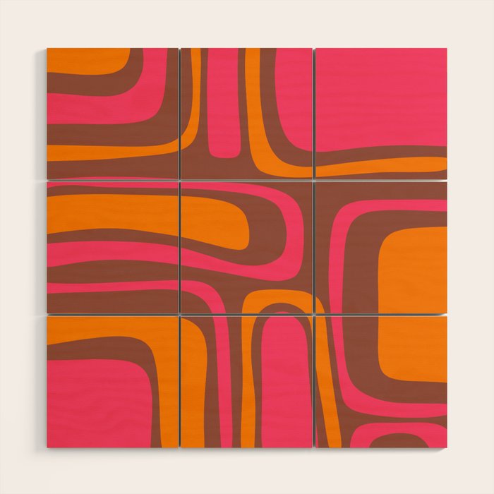 Mid-Century Modern Abstract Palm Springs Eclectic Pattern in Pink Brown Orange Wood Wall Art Gallery Image 1