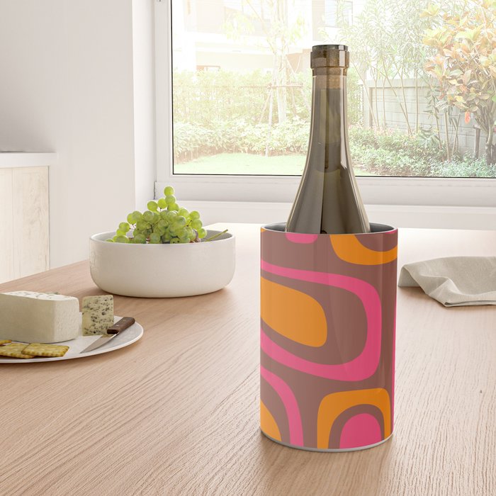 Mid-Century Modern Abstract Palm Springs Eclectic Pattern in Pink Brown Orange Wine Chiller Gallery Image 4