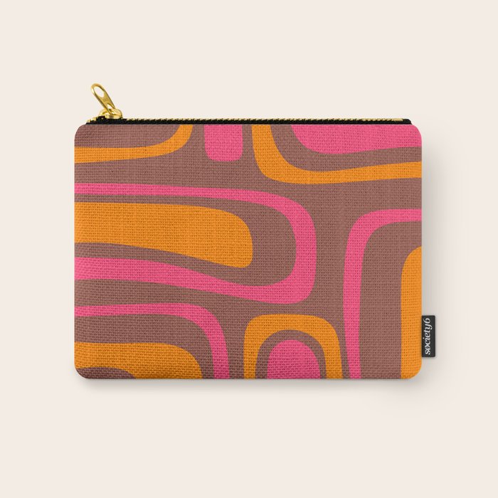 Mid-Century Modern Abstract Palm Springs Eclectic Pattern in Pink Brown Orange Carry All Pouch Gallery Image 1