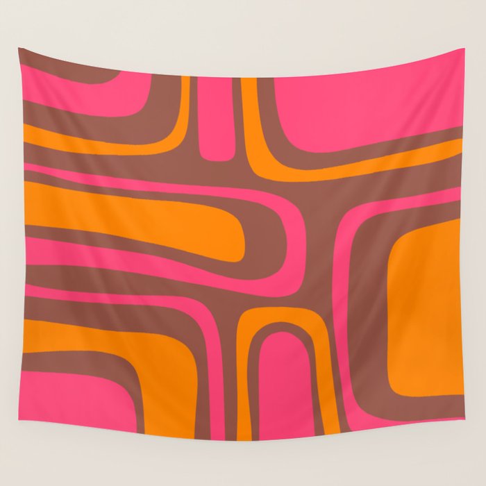 Mid-Century Modern Abstract Palm Springs Eclectic Pattern in Pink Brown Orange Wall Tapestry Gallery Image 1