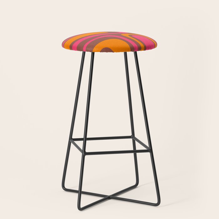 Mid-Century Modern Abstract Palm Springs Eclectic Pattern in Pink Brown Orange Stool Gallery Image 1