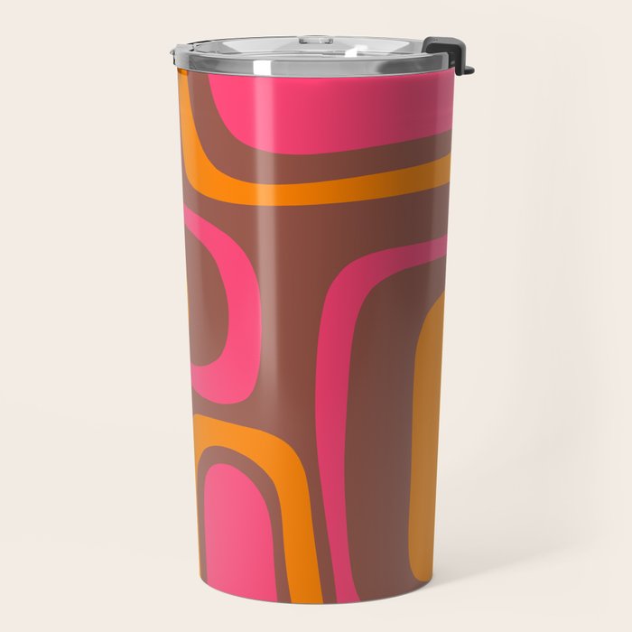 Mid-Century Modern Abstract Palm Springs Eclectic Pattern in Pink Brown Orange Travel Mug Gallery Image 2